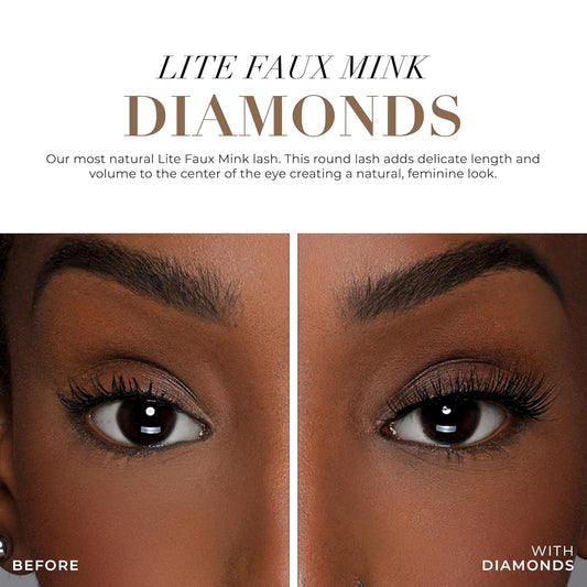 Lilly Lashes Diamonds in Lite Faux Mink, Strip Lashes, Natural Lashes, Reusable False Lashes Natural Look, Lash Strips with Luxury Silk Like Fibers, No Lash Glue Included