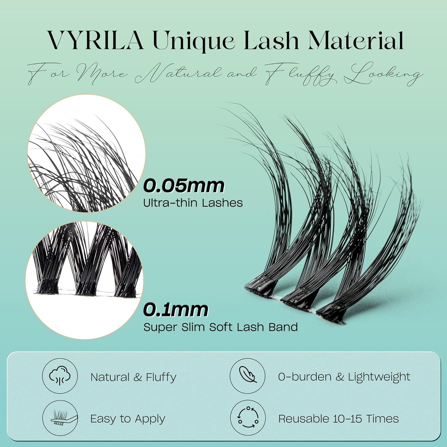 Lash Clusters 0.05mm Individual Lashes, 3D Wispy Lashes Clusters, 0.1mm Super Thin Band Resuable Natural Lashes,C Curl Faux Mink Lashes,108pcs Lash Extension (Green Cozy-C-0.05-8-16mix)
