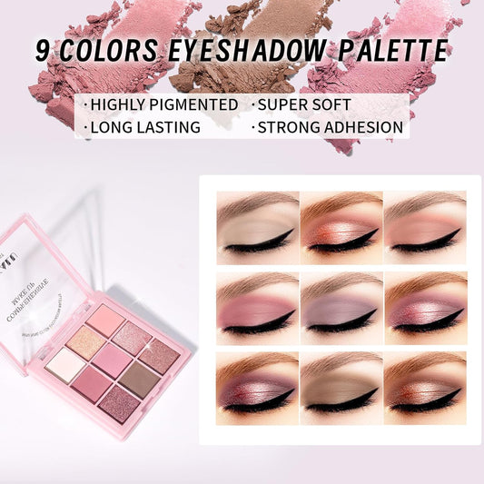 Makeup Set Kit for Women Girls Teens, Makeup Present Set, Includes 9 Color Eyeshadow, Counter Stick, Foundation, Eyebrow Pencil, Eyeliner, Mascara, Lip Gloss, 5Pcs Brushes, Sponge