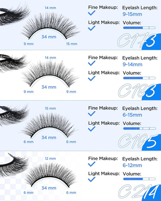 BEYELIAN False Eyelashes Natural Look 20 Pairs Strip Lashes, Wispy Lash Pack Soft 3D Volume Faux Mink Lashes