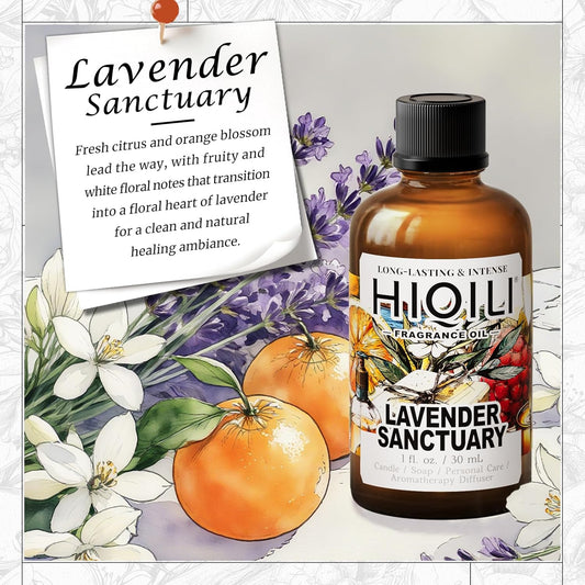 HIQILI Lavender Sanctuary Fragrance Oil for Diffuser, Candle & Soap & Perfume Making, for Hotel and Home, Essential Oil, Long-Lasting Aroma - 1fl oz