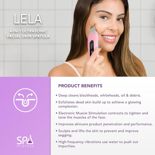Spa Sciences - LELA - 4-in-1 Facial Spatula for Deep Cleansing, Pore Extraction, Serum Infusion, Anti-Aging and Contouring