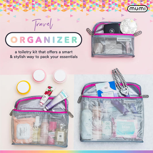 MUMI Travel Toiletry Bag Set of 3 – Clear TSA Approved Toiletry Bags for Women – Reusable Water-Resistant Makeup Organizer Pouches for Skincare, Cosmetics, Travel Accessories, Airport Packing - Blue