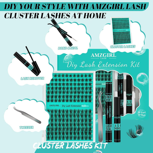 Lash Extension Kit,168Pcs DIY Eyelash Clusters with Bond and Seal Glue Waterproof,Eyelashes Remover for Cluster Extensions for Beginner,Lashes Applicator Tool(Medusa,D-Mix8-16mm Kit)