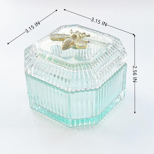 Body Powder Puff and Container - Glass Dusting Powder Container with Soft Puffs Vintage Powder Puff Case for Women & Girls (3.15x3.15x2.56 H IN) - GRB015-Light Green
