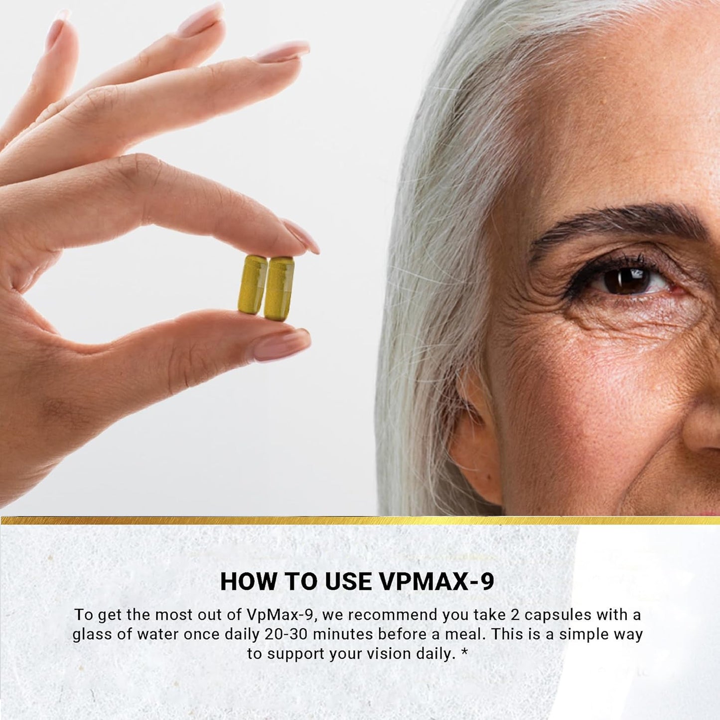 Golden After 50 VpMax-9 - Sight Care and Antioxidant Supplement with Eye Vitamins, Lutein, Lycopene and Bilberry Extract - 6 Bottles