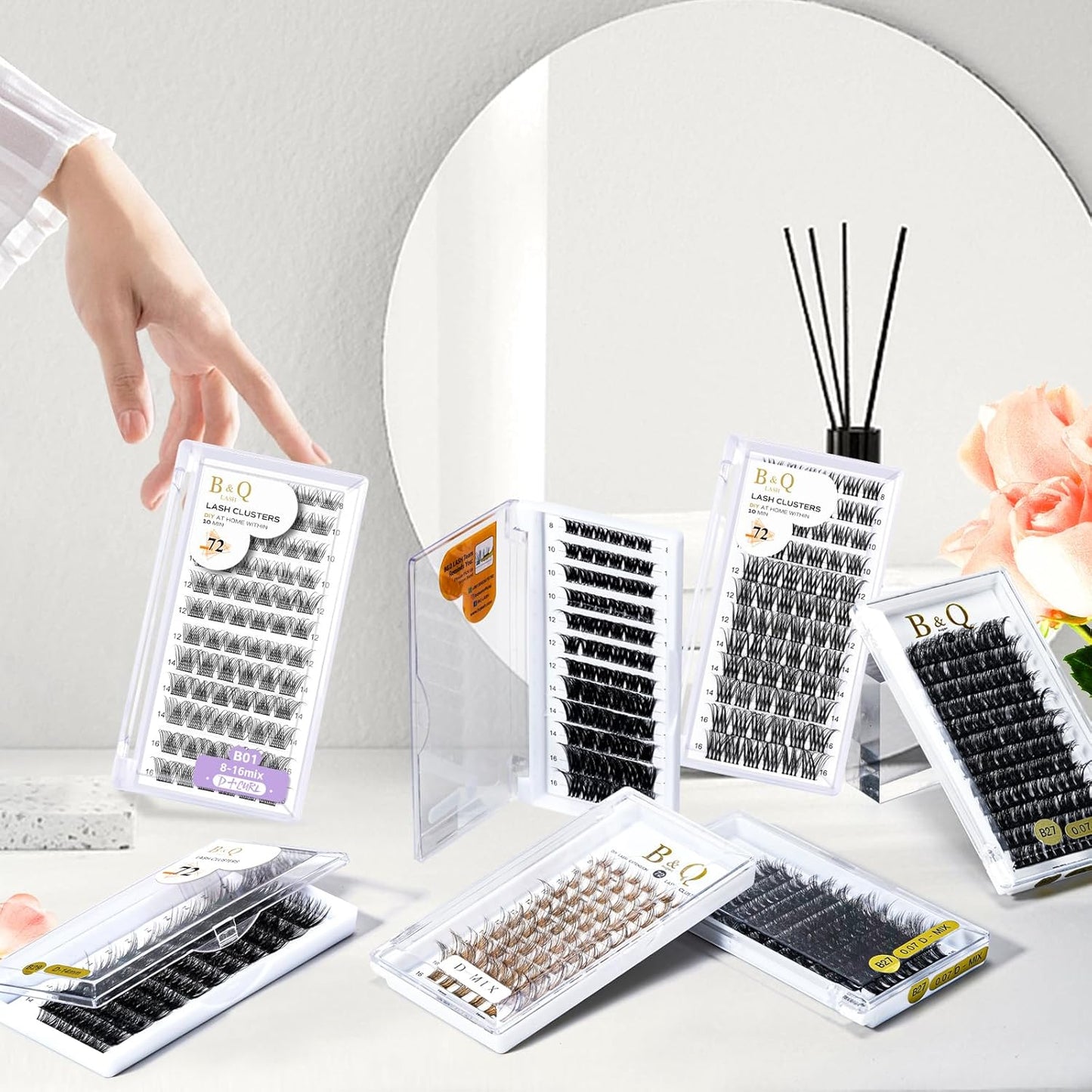 Lash Clusters B01 D Curl 12-18MIX DIY Eyelash Extensions 72 Natural Clusters Lashes B&Qaugen Individual Lashes Eyelash Clusters Extensions Wispy Lashes Cluster DIY at Home (B01-D-12-18MIX)