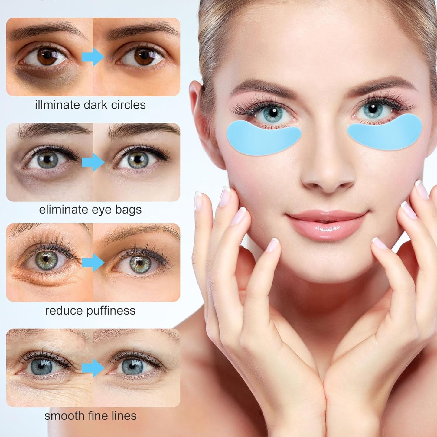 Under Eye Patches 2 Pairs, Silicone Reusable Eye Patches, Under Eye Mask for Skin Care Effect to Reduce Wrinkles and Fine Lines (Blue, Purple)