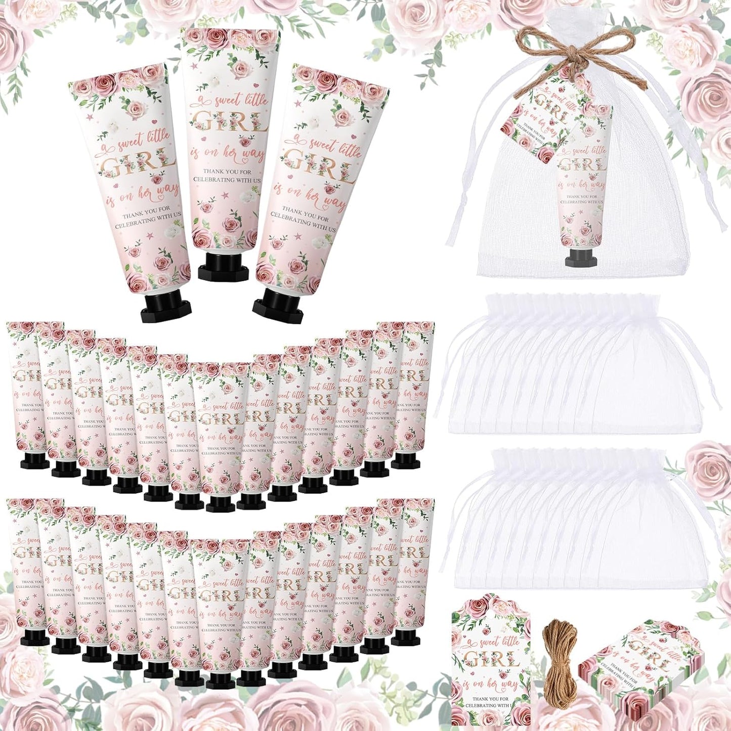 48 Sets Baby Shower Hand Cream Party Favors for Guests Gift Bulk Travel Size Hand Lotion Set for Baby Shower Wedding Christmas(Girl)