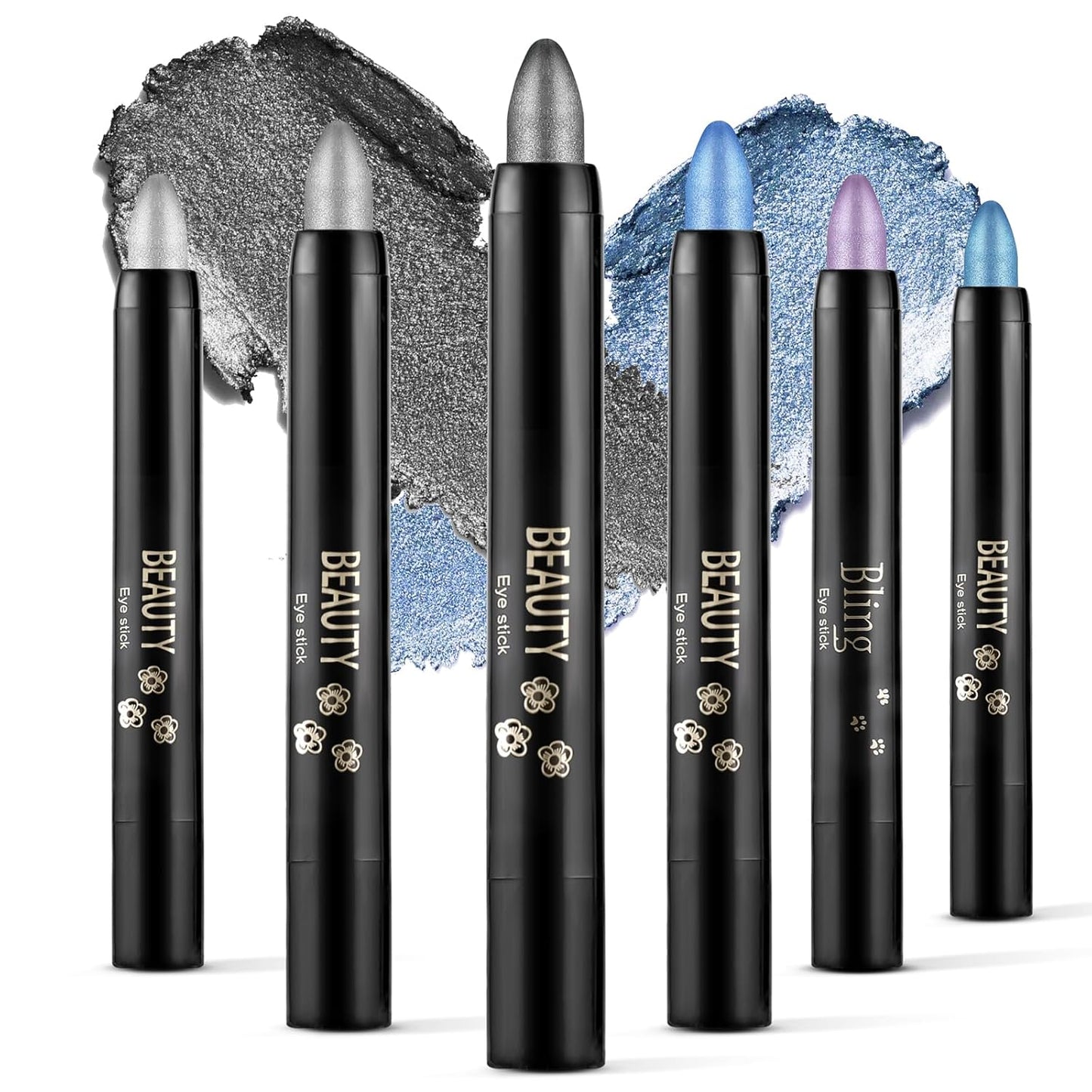 Boobeen 6PCS Cream Eyeshadow Sticks - Waterproof Eyeshadow Pencil Crayons - Eye Brightener Stick Shimmer Pens - Create Glitter Eye Makeup - Easy to Use