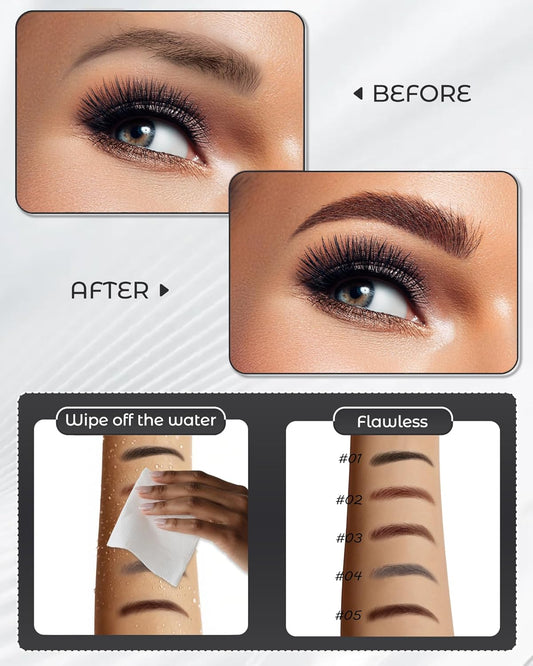 6Pcs Microblading Eyebrow Pencils Brown Waterproof Eye Brow Pencil w/Eye Brow Razor & Scissors Kit 0.5mm Ultra-Fine Tip Creates Hair-Like Strokes for Women Effortless Natural Brows