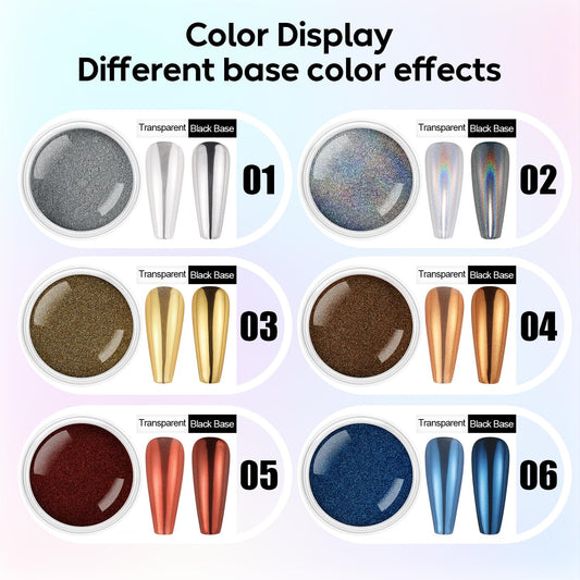 AIMEILI Chrome Nail Powder, Vegan, Cruelty Free, 6 Colors Mirror Effect Holographic Chameleon Manicure Nail Art Decoration Glitter for Nail Art Women Gift