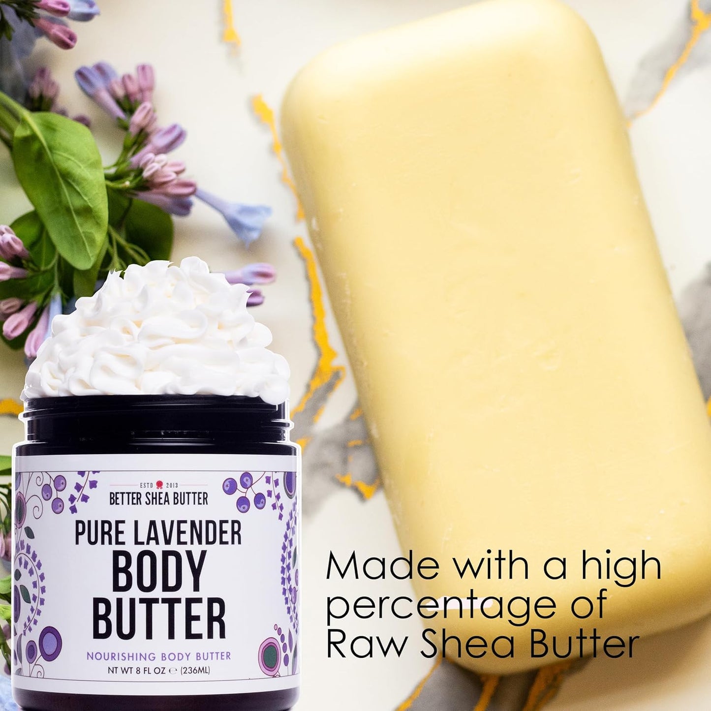 Lavender Body Butter with Shea Butter, Jojoba & Lavender Essential Oil - Natural Lotion for Women, Non-Greasy Moisturizer for Dry Skin, Whipped Body Cream