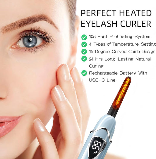 ZAPAL Heated Eyeash Curler, S600 Rechargeable Heated lash Curler, Intelligent Power Off Electric Eyelash Curler Heated Quickly 24 Hs Lasting Natural Makeup for Woman (Angel Blue/Silver, S600-148MM)