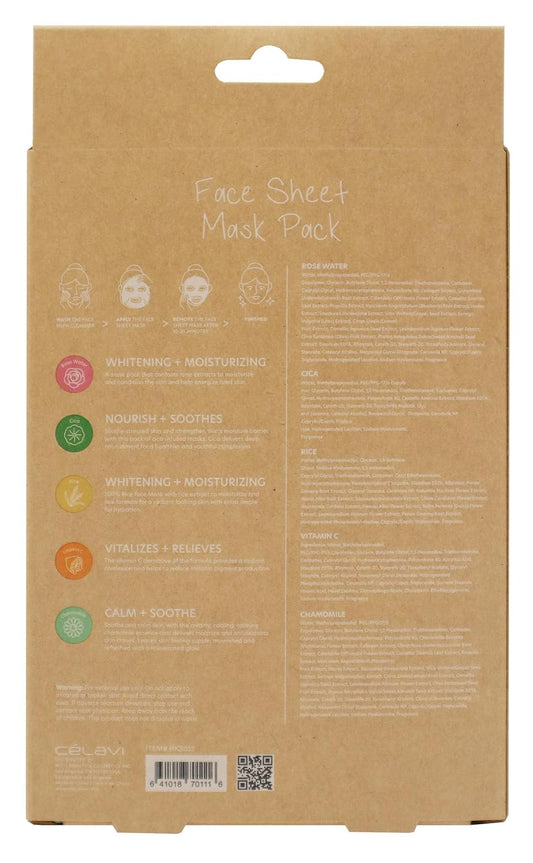 Celavi Essence Facial Sheet Face Mask Classic Authentic Korean Moisturizing Skincare, Pack of 5 (LIMITED EDITION)