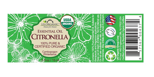 US Organic Citronella Essential Oil, USDA Certified, 100% Pure, 15 ml, Improved caps and droppers – Used for Skin Care, Many DIY Projects Like Candle Making and Much More