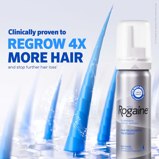 Men's Rogaine 5% Minoxidil Foam for Hair Regrowth, Topical Hair Loss Treatment for Men to Regrow Fuller, Thicker Hair, Unscented Minoxidil Topical Aerosol, 4-Month Supply, 4 x 2.11 oz