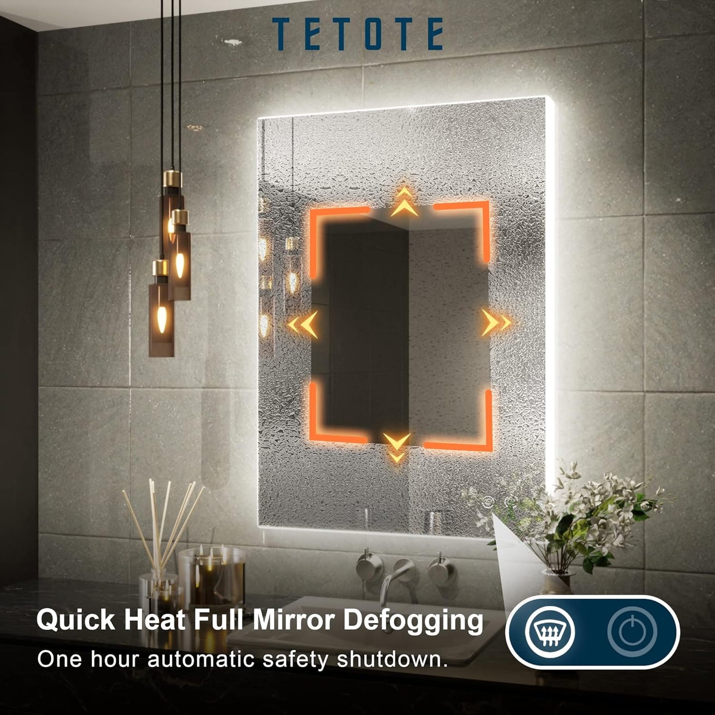 TETOTE 20 x 28 LED Backlit Bathroom Mirror with Light,3Color White/Warm/Natural,Anti-Fog Lighted Mirror,Dimmable,Vanity Mirror,Wall Mounted