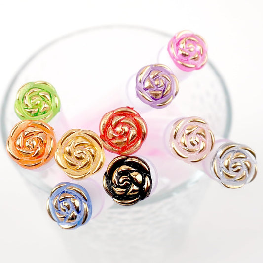 i-Laesh 10-Piece Disposable Mascara Wands with Tube - Diamond Spoolies for Eyelash & Eyebrow Makeup - Multi-Color Lash Applicator Set - Gold Rose