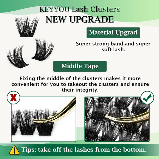 Lash Clusters 96pcs Eyelash Clusters Y02 D Curl 12mm Individual Lashes KEYYOU Volume Wispy Lash Extension Soft&Comfortable Easy DIY at Home(Y02,D-12mm)