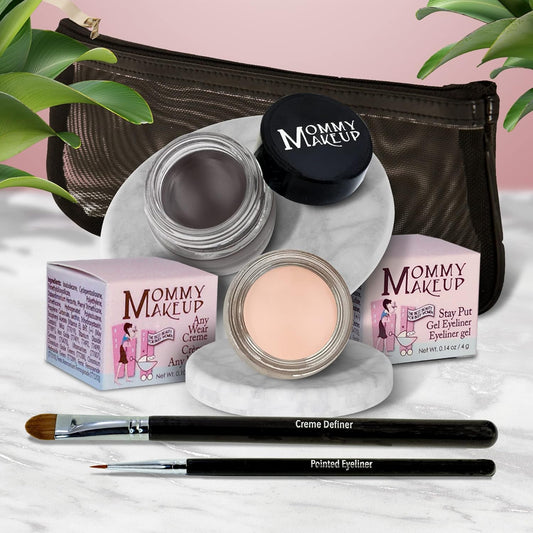 The Everlasting Eye 5 Piece Waterproof Makeup Set. Gel Eyeliner, Creme Eyeshadow, 2 brushes and Mesh Bag. Paraben-free, Talc-free, Cruelty-free. Brighten Up/Chocolate Kiss 2202