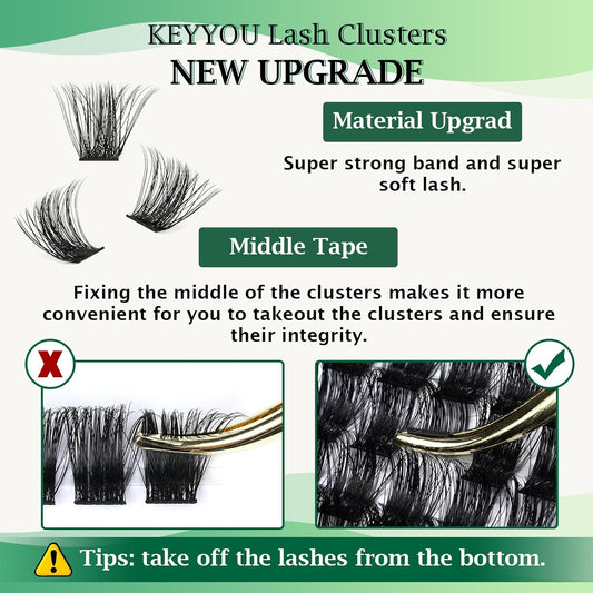 Lash Clusters 96 Pcs Cluster Lashes D Curl 10mm DIY Lash Extensions Eyelash Clusters KEYYOU Volume Wispy Individual Lashes Soft&Comfortable Easy DIY at Home(Y04,D-10mm)