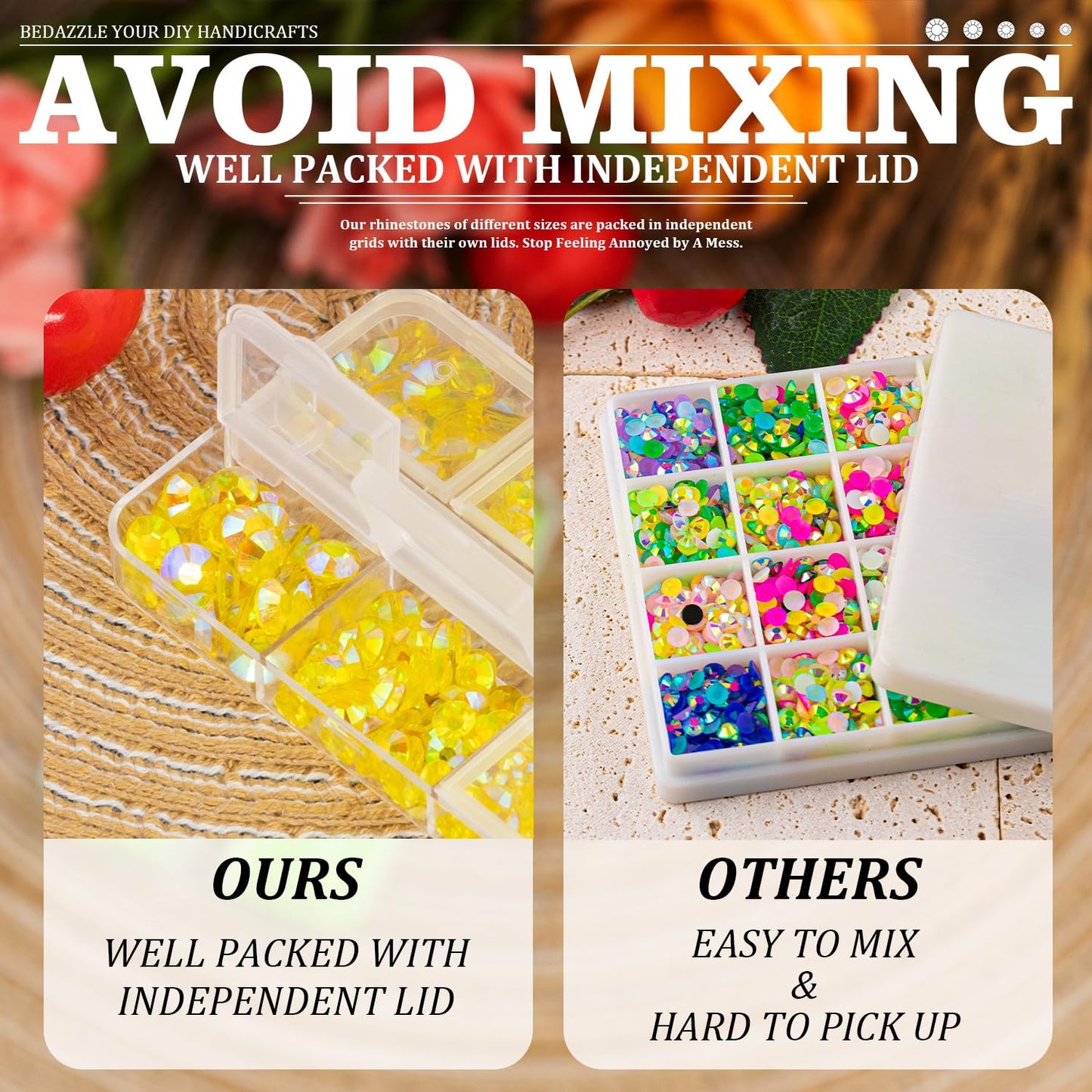Resin Rhinestones Crafting, 2/3/4/5/6mm Flatback Jelly Rhinestones, 2 Boxes Transparent Lemon Yellow AB Non Hotfix Crystal Gems for Bedazzling Crafts Mugs Tumblers Clothes Makeup Nail