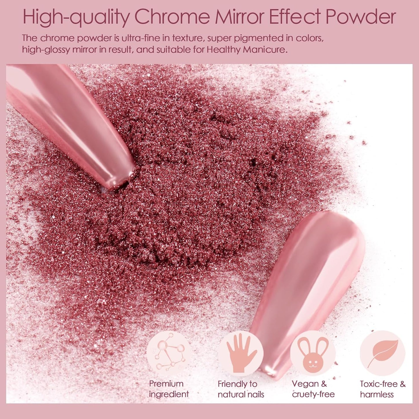 Allstarry Gold and Silver Chrome Nail Powder, 4 Colors Metallic Effect Mirror Chrome Powder Pigment Holographic Manicure Pigment Gold Siver Pink Chrome Nail Glitter