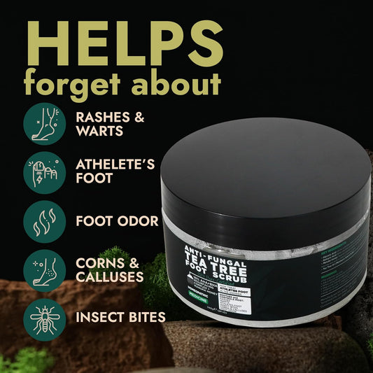 Foot Scrub with Tea Tree Oil | Callus Remover For Feet | Exfoliating Scrub with Salicylic and Glycolic Acid for Dead Skin, Athlete’s Foot, Warts, Corns, Rashes, Foot Odor, Insect Bites and Foot Care