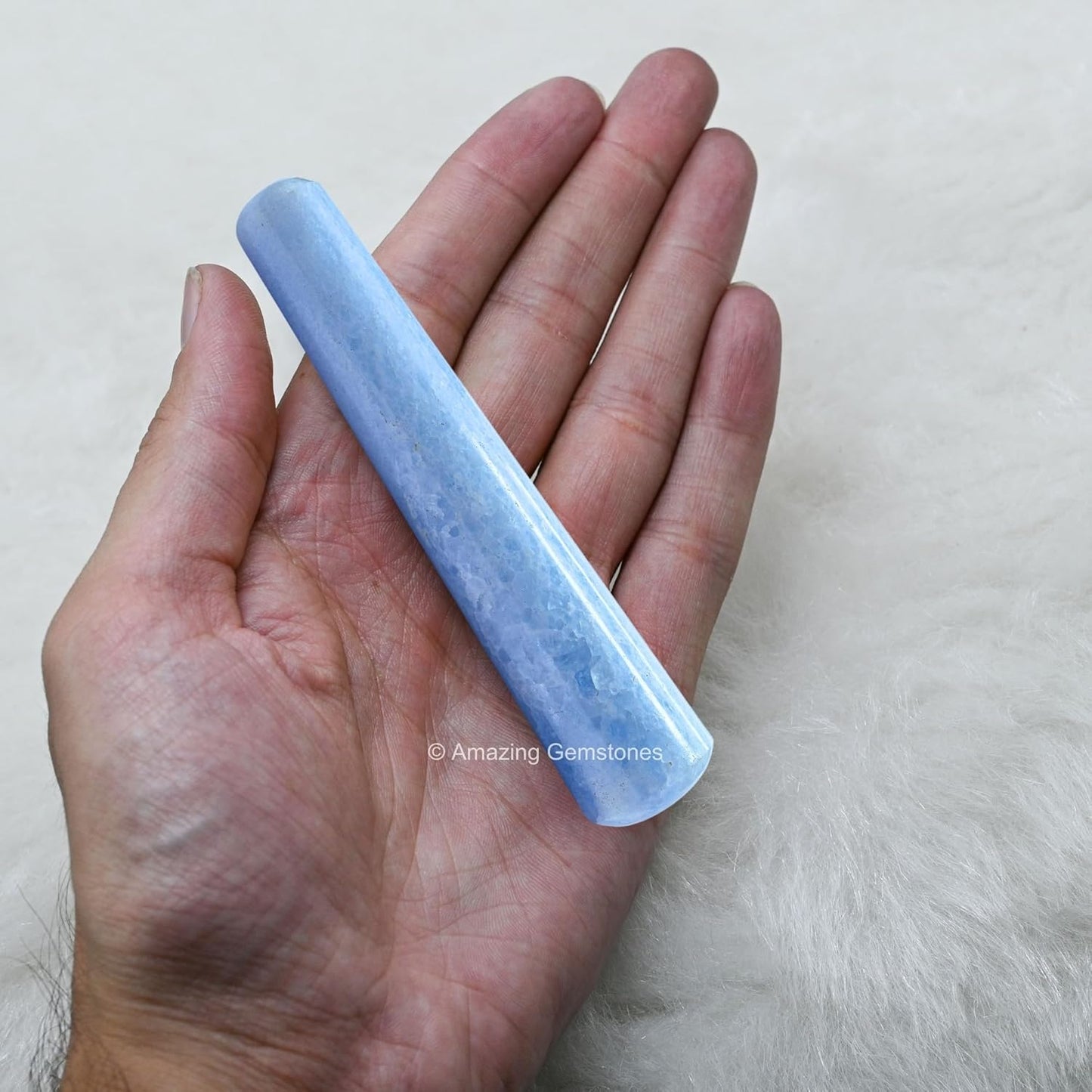 Amazing Gemstone Blue Calcite Crystal Wand Massage Stick - Pelvic Wand Gua Sha for Adults - Crystals and Healing Stones Massage Wands for Adults Gifts (Smooth)