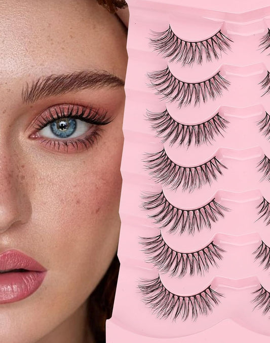 Wispy Lashes Natural Look Flared Strip False Eyelashes Round Eye Lash Soft False Mink Eyelash Fluffy Pack 7 Pairs 15MM D80