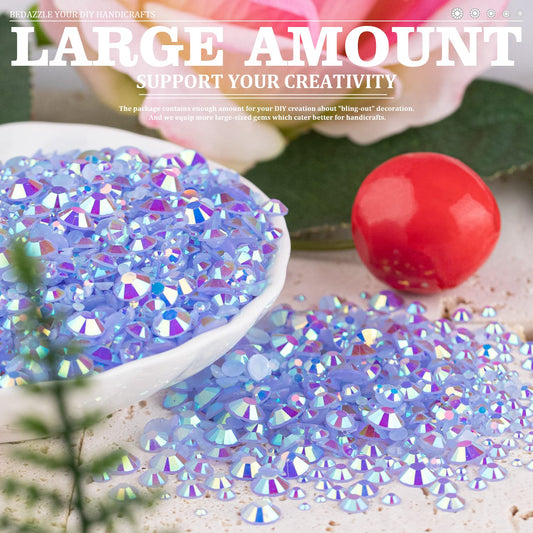 7000PCS Resin Rhinestones with Tweezers for Crafting, 2/3/4/5/6mm Flatback Jelly Rhinestones, 4 Box Sky Blue AB Non Hotfix Crystal Gems for DIY Crafts Mugs Tumblers Clothes Makeup Nail