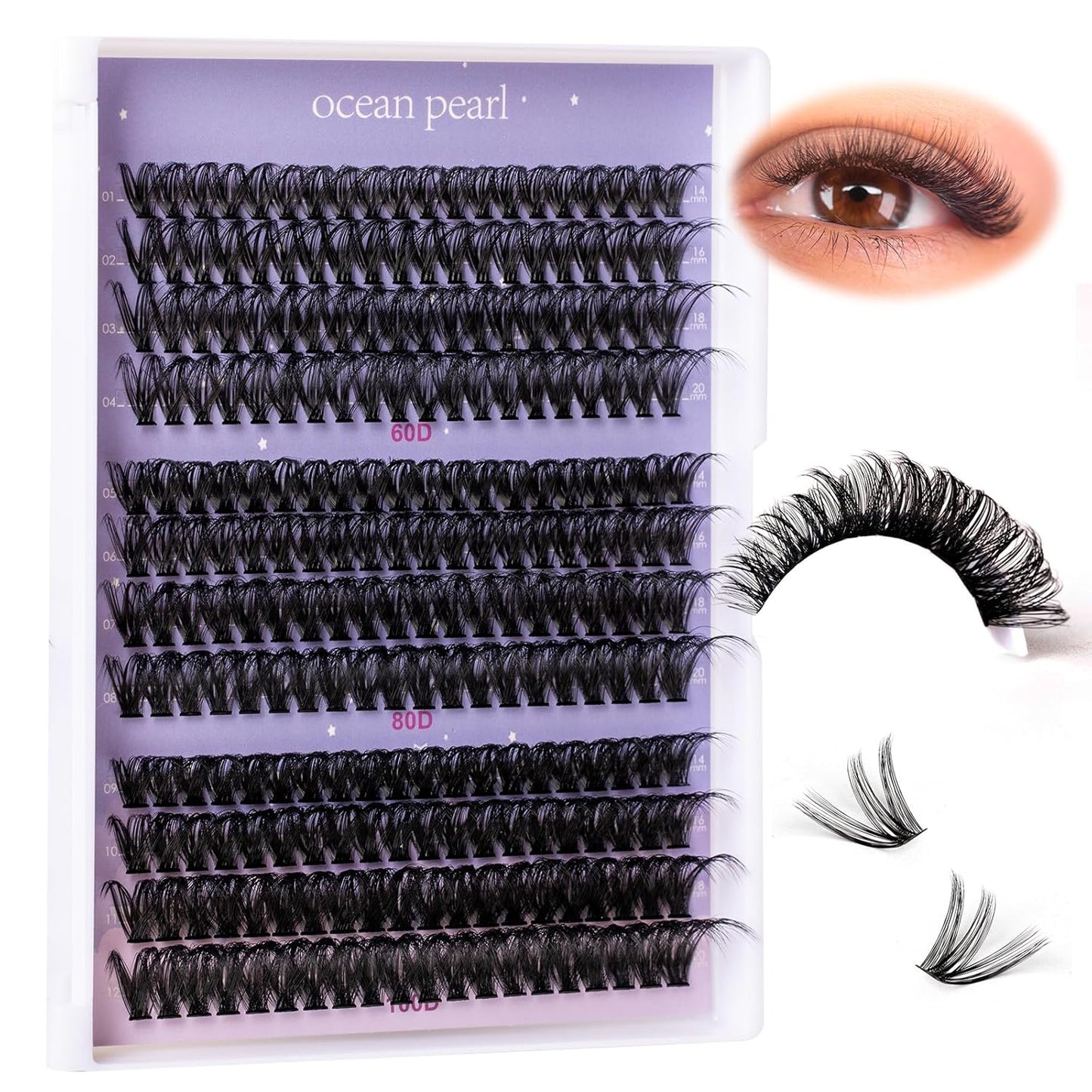 Ocean Pearl Lash Clusters 480PCS 10-20mm Individual Lashes Thick Cluster Eyelash Extensions 20D+30D+40D+60D+80D+100D Eyelash Clusters Lashes Clusters Eyelashes DIY Lash Extension Cluster Lashes-6