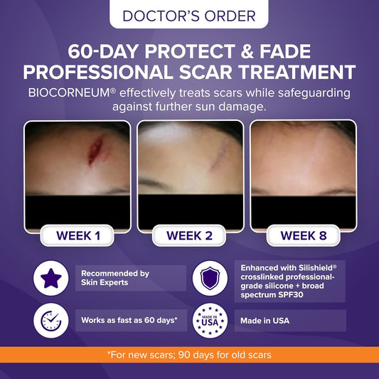 Biocorneum Advanced Scar Treatment with Silishield® & SPF 30 10g – Made in the USA, Fast-Drying, Silicone Scar Gel - Surgeon Recommended for New & Old Scars - Suitable for Children Over 6 Months