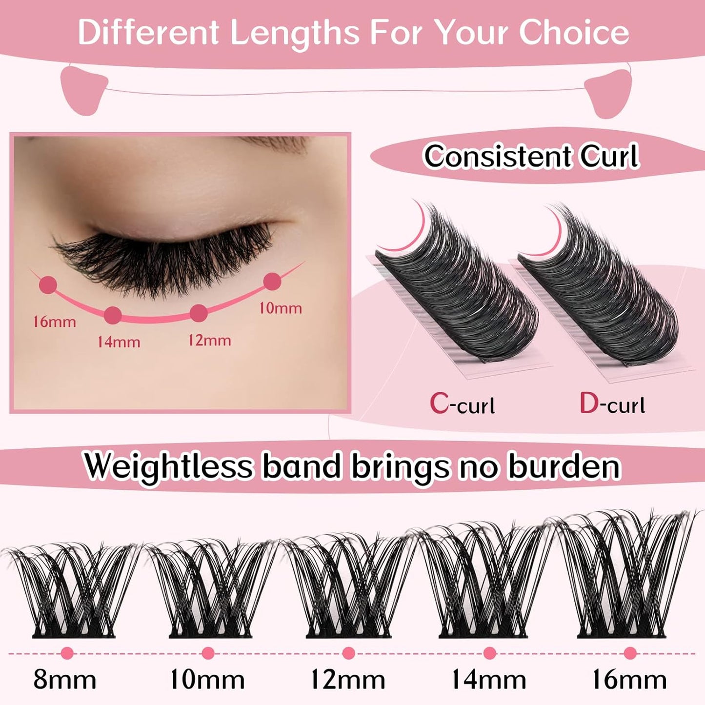Cluster Lashes 72 Pcs Lash Clusters DIY Eyelash Extension Individual Cluster Eyelashes Tender Style Self-Application Fluffy Super Thin Band Reusable Soft & Comfortable(Tender-C-16mm)