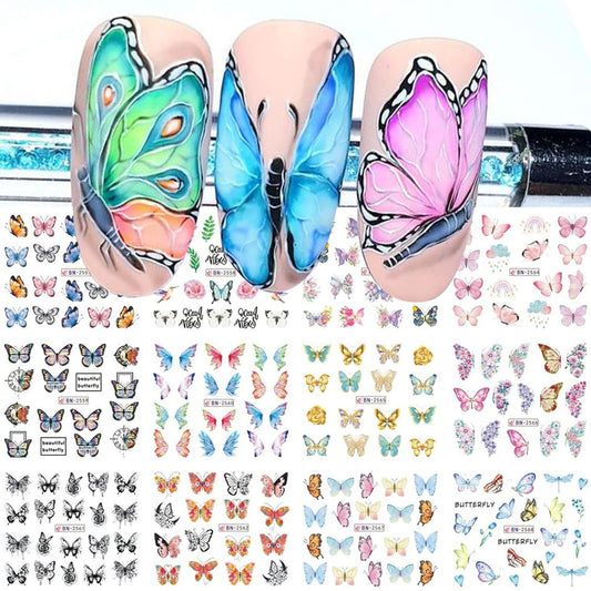 Butterfly Nail Art Sticker Colorful Butterfly Water Transfer Nail Stickers Decal Summer Nail Art Supplies for Acrylic Nail DIY Decoration Manicure Tip 12 Sheets