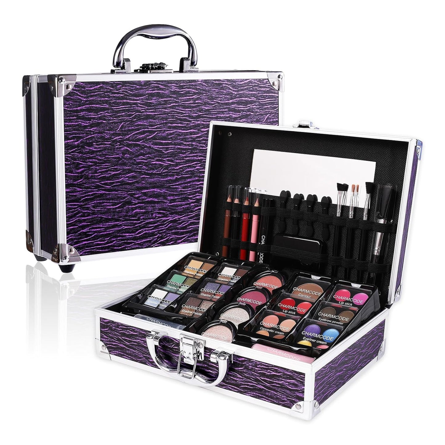 Makeup Kit for Teen Girls & Women Full Kit, Beauty Train Case with Starter Cosmetic Set, Make Up Valentine's Day Gift Box with Eyeshadow,Lipgloss,Highlighter,Blush,Lip&Eye Pencils,Brush & More(Purple)