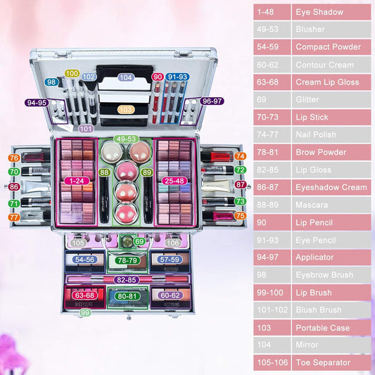 All-in-One Makeup Gift Set Carry All Makeup Kit for Women Full Kit With Aluminum Case Lipgloss Lipstick Concealer Blush Foundation Face Powder Eyeshadow Palette Cosmetic Palette #2