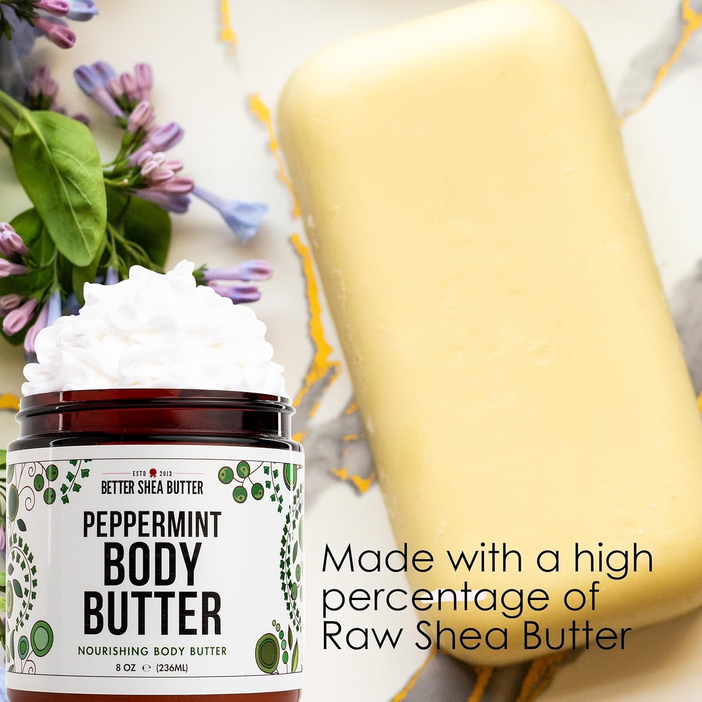 Peppermint Body Lotion | Moisturizer for Dry Skin | with Raw Shea Butter and Jojoba Oil | No Synthetic Fragrances, Non-Greasy Body Cream for Men and Women | 8 oz