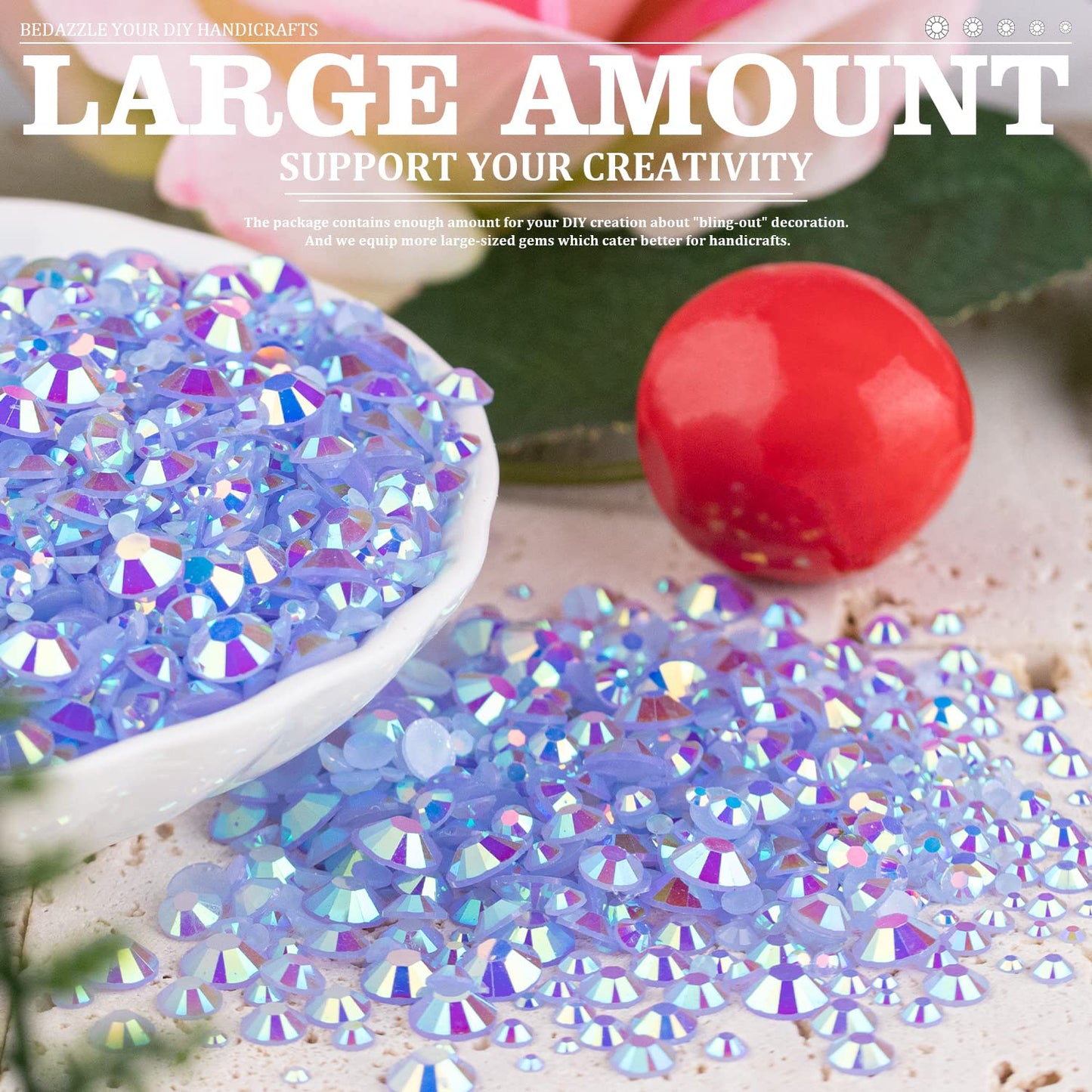 Resin Rhinestones Crafting, 2/3/4/5/6mm Flatback Jelly Rhinestones, 3 Box Sky Blue AB Non Hotfix Crystal Gems for Bedazzling Crafts Mugs Tumblers Clothes Makeup Nail