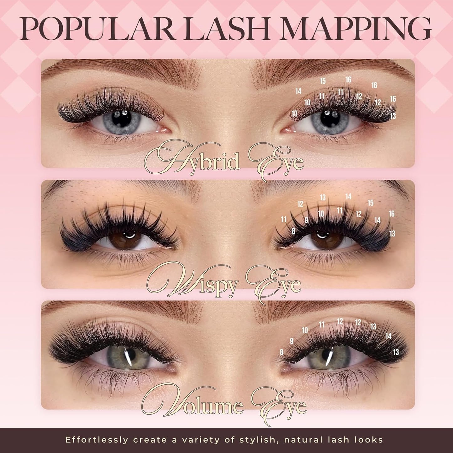 LASHVIEW Volume Lash Extensions 0.03-0.20 J/B/L/C/CC/D Curl 8-16mm Mixed & Single Length Tray, Soft Matte Dark Professional Eyelashes Extension(0.05 CC 8-16mm)