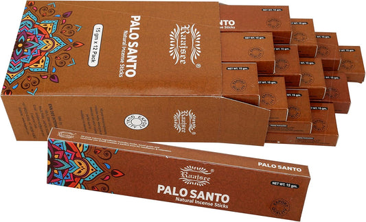 Raajsee Palo Santo Incense Sticks (180 GMS), 100% Pure Organic Natural Hand Rolled Free from Chemicals- Perfect for Aromatherapy, Cleansing, Meditation, and Church (Pack of 12)