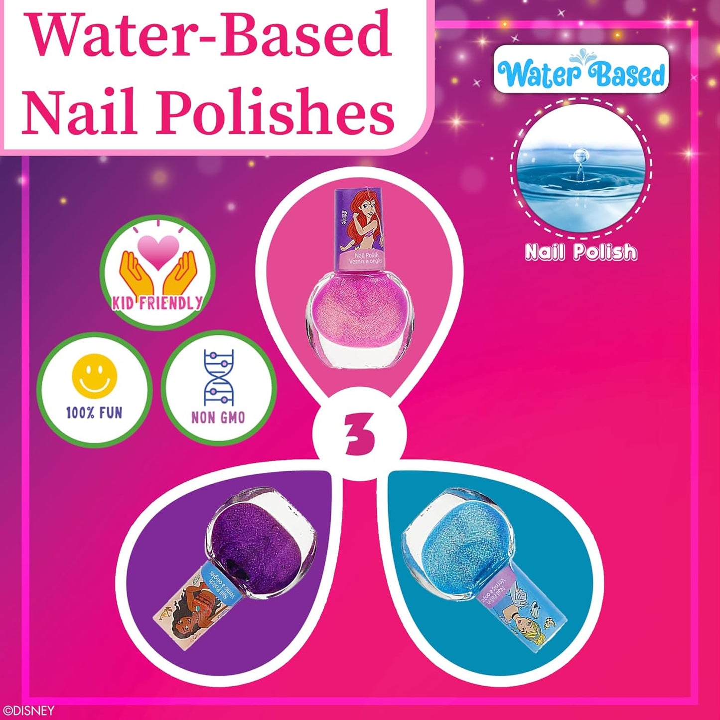 Disney Princess Train Case Girls Beauty Set, Kids Makeup Kit for Girls, Real Washable Toy Makeup Set, Play Makeup, Pretend Play, Party Favor, Birthday, Toys Ages 3 4 5 6 7 8 9 10 11 12