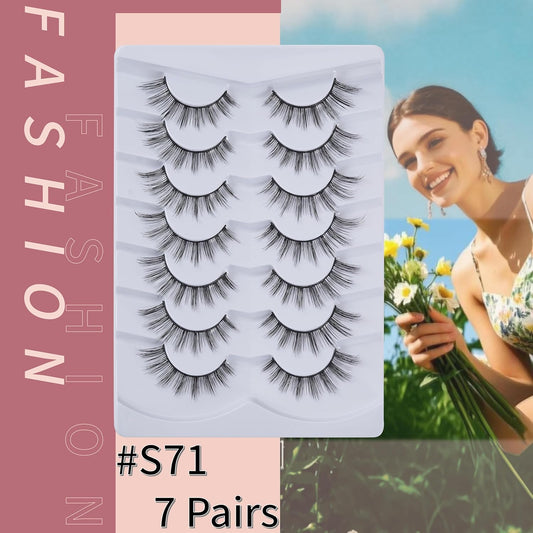 viiviiRose'e Faux Eyelashes, Black Superfine Cotton Band, Soft Full Lashes, Set of 7 Pairs,White (S71)