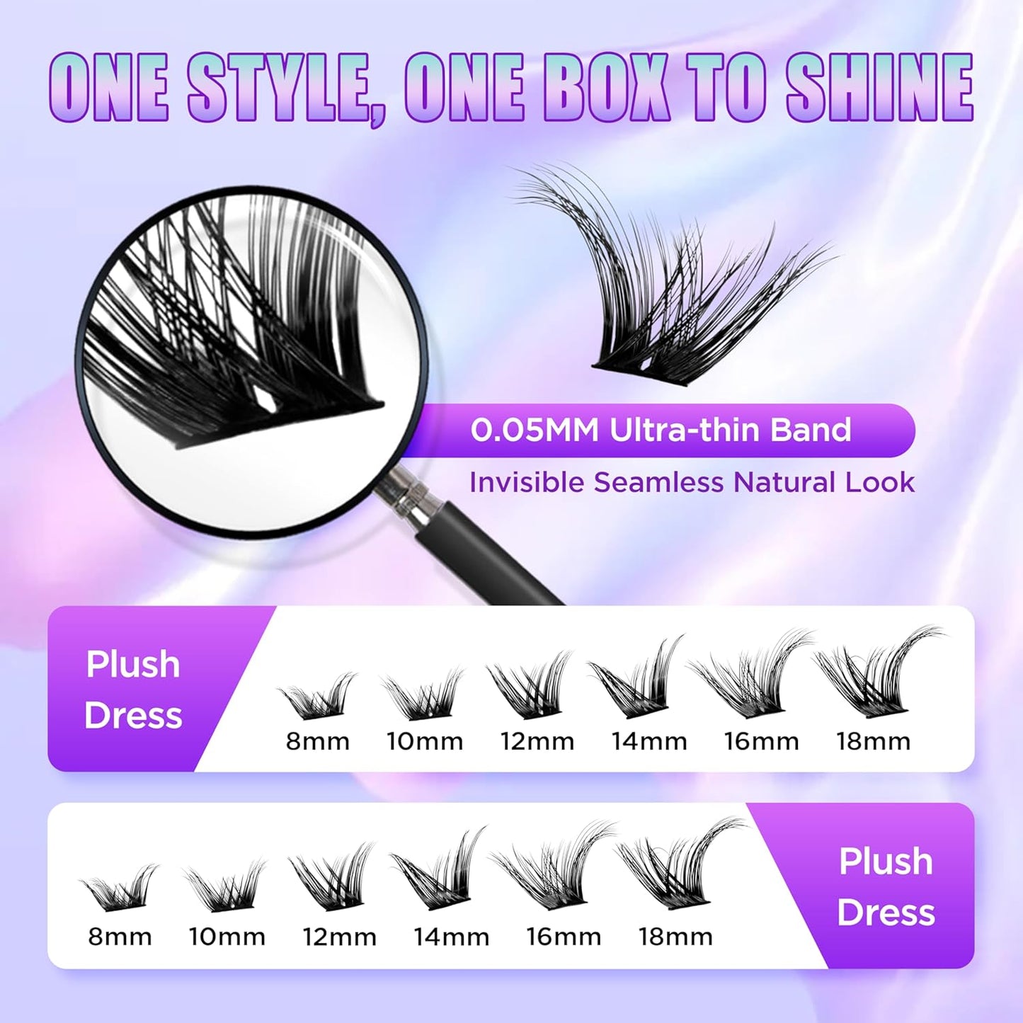 Lash Extension Kit DIY Lash Clusters Kit Eyelash Extensions Individual Lashes Extensions with (168Pcs, Plush Dress, 0.07D 8-18mm)