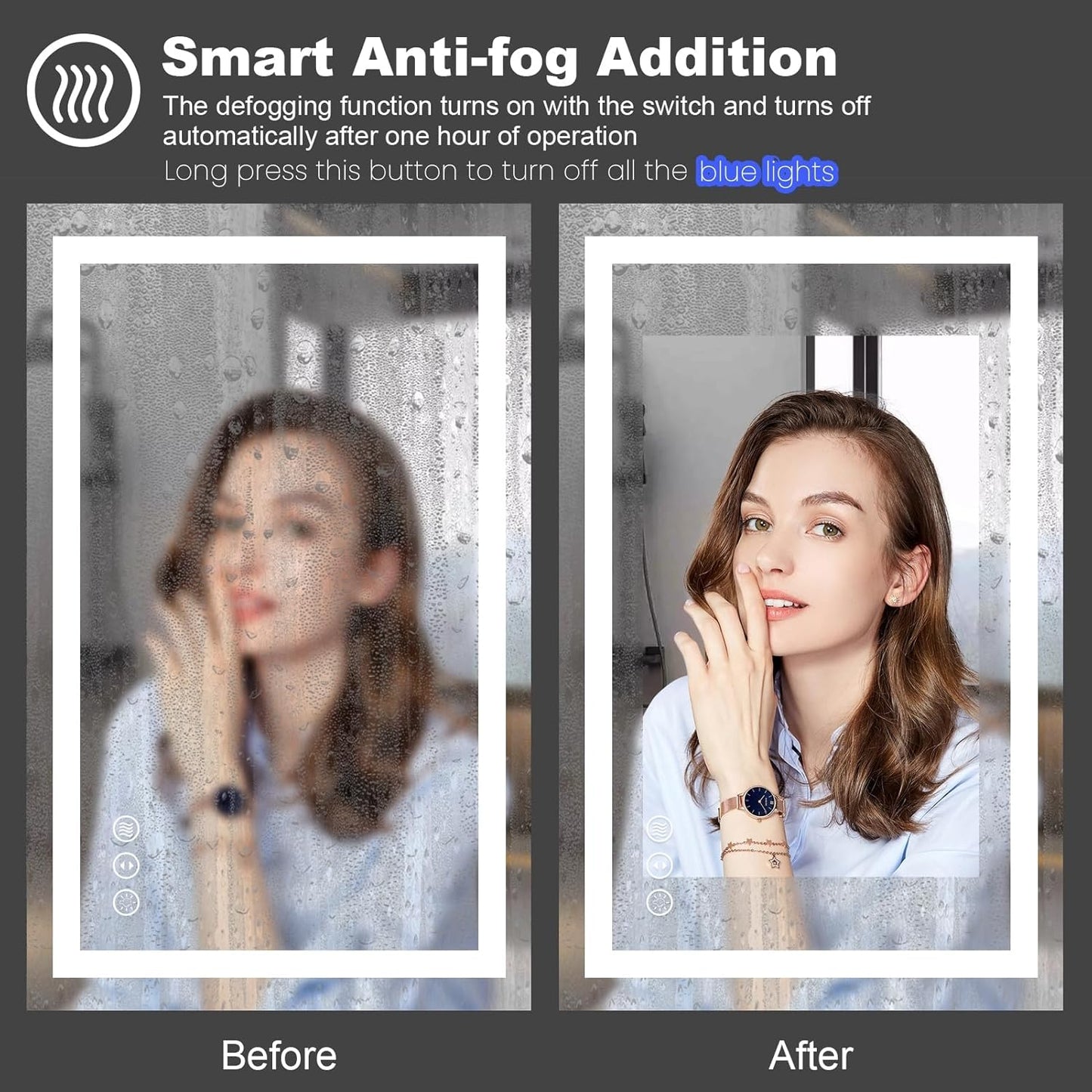 Amorho LED Bathroom Mirror 72" X32" with Front and Backlight, Large Dimmable Wall Mirrors with Anti-Fog, Shatter-Proof, Memory, 3 Colors, Double LED Vanity Mirror