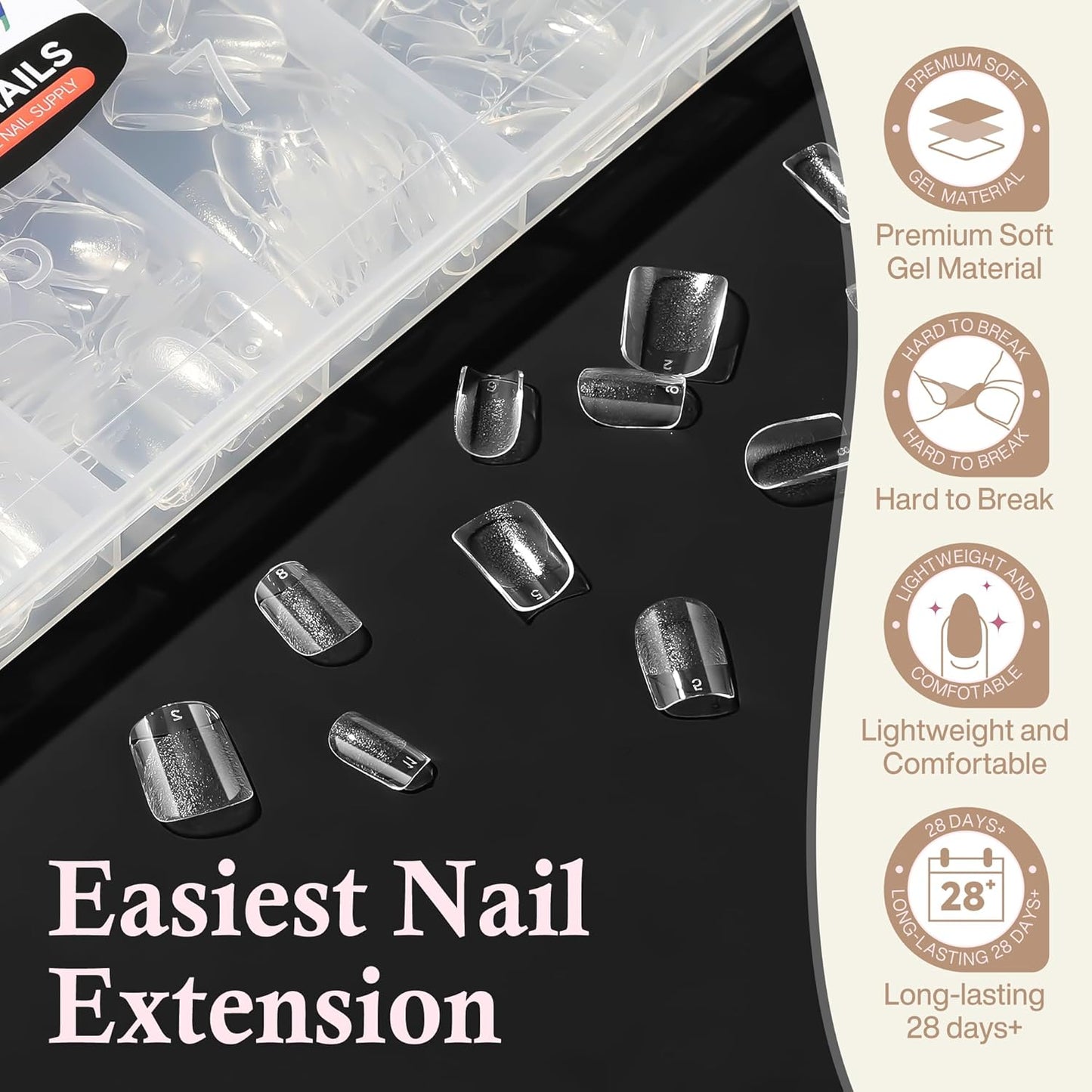 Extra Short Square Nail Tips: XS Short Nail Tips 360PCS Fake Nails 12 Sizes Soft Gel Pre-Shaped Acrylic Clear Square Press on Nails Tips for Nail Extension Home DIY Salon