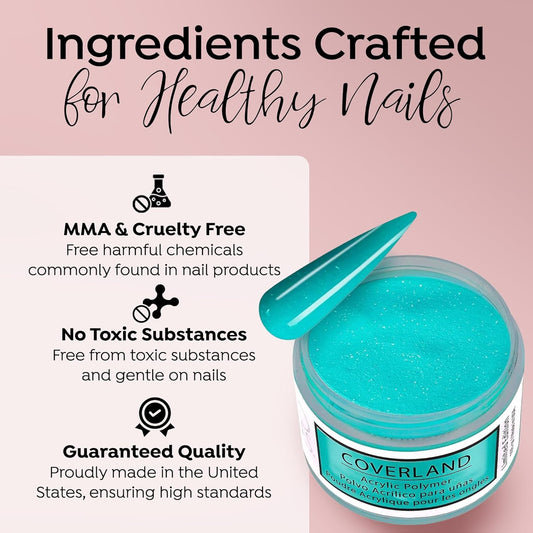 Tones Coverland Acrylic Nail Powder "Teal" - Limited Edition Acrylic Powder for Nail Design, Sculpting, and Masking Nail Bed Imperfections - Professional Acrylic Nail Supplies - (1.5 Oz)