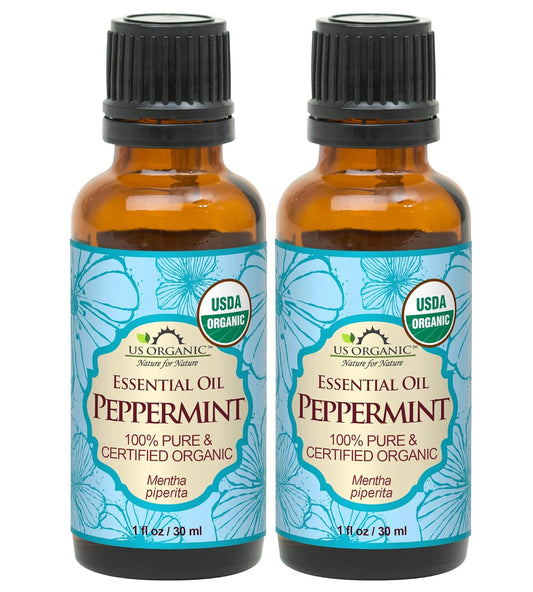 US Organic 100% Pure Peppermint Essential Oil - USDA Certified Organic - 30 ml Pack of 2 - w/Improved caps and droppers (More Size Variations Available)