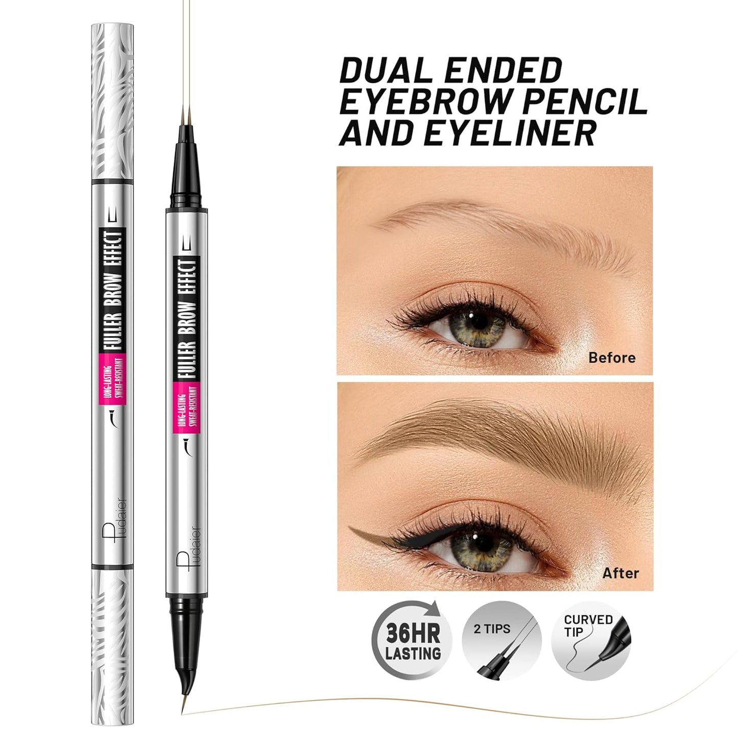 2 Pack 2 Fine Tip Eyebrow Pen, Waterproof Filling Faux Brow Makeup Pencils for Women with Precise Curved Brush-Tip to Fast Create Natural Hair-Like Brows, Last All-Day (Light Blonde)